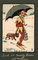 The Jester and his dog want to wish you a Merry Christmas Postcard