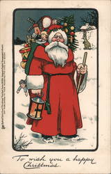 To Wish You A Happy Christmas - Santa in snow carrying toys Postcard