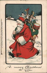 Santa Claus Carrying Sack of Toys Through Snow Postcard