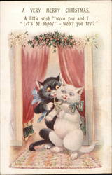 Cats Standing Under Mistletoe With Cats Postcard Postcard Postcard