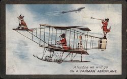 A Hunting We Will Go on a "Farman" Aeroplane Aircraft Postcard Postcard Postcard
