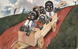 Runaway Cart of Five Children Black Americana Postcard Postcard Postcard