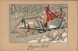 Santa in a Red cape, sleigh pulled by polar bear Postcard