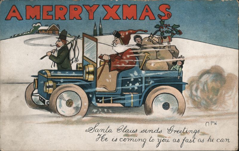 Santa Claus Driving Car, A Merry Xmas APW