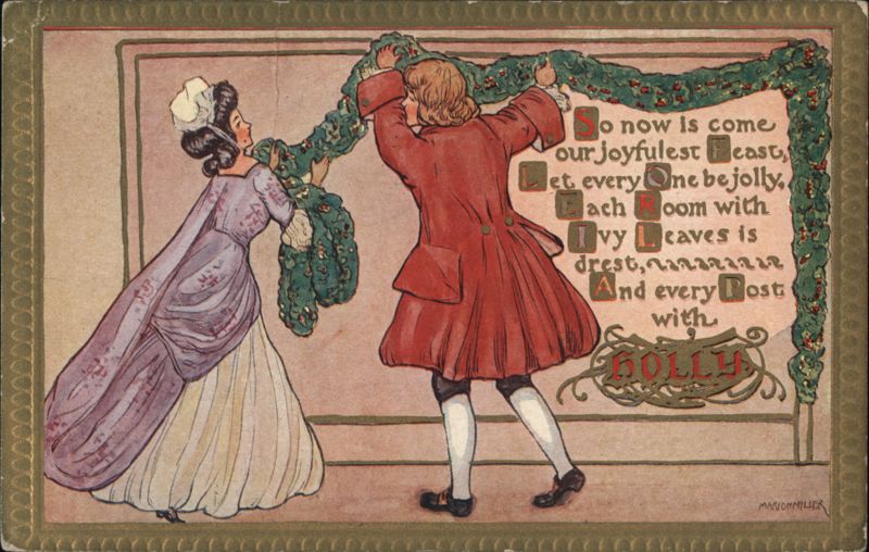 Man and Woman Hanging Christmas Garland, Marion Miller