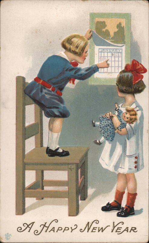 Children Pointing at January 1st Calendar, A Happy New Year
