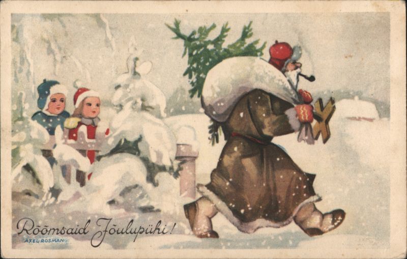 Rõõmsaid Jõulupühi! Gnome with Tree, Children Watching