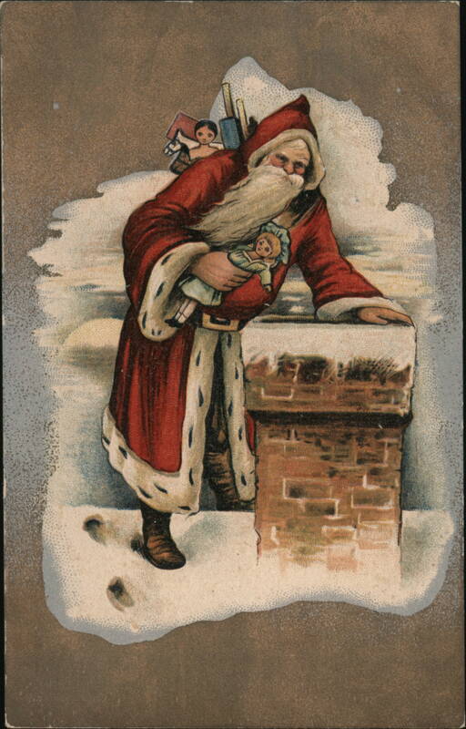 Santa Claus on Rooftop with Toys