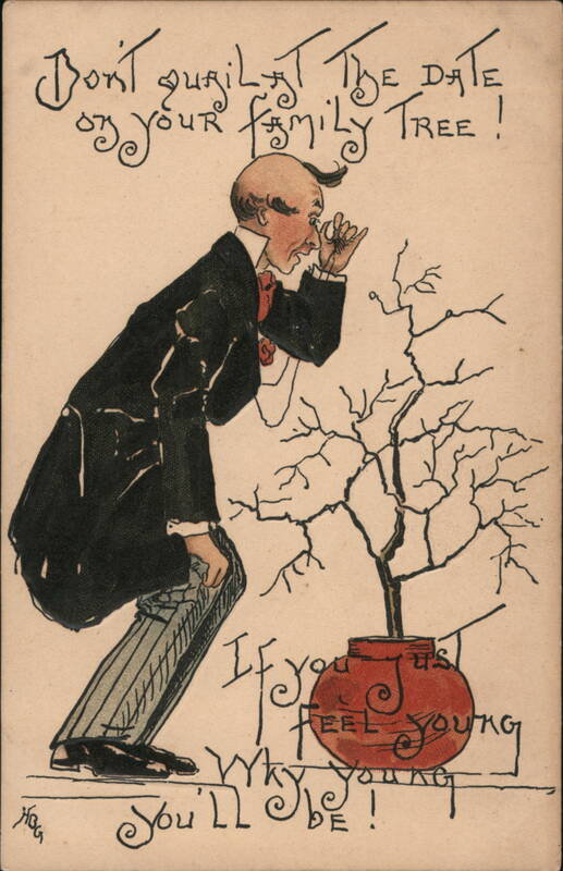 Comic Man Examining Family Tree, Feel Young H. B. Griggs (HBG)
