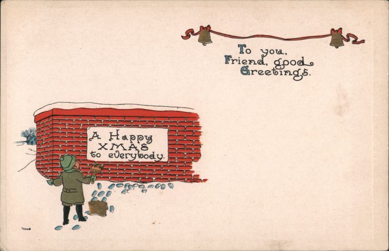 Child Painting 'A Happy XMAS to everybody' on Wall