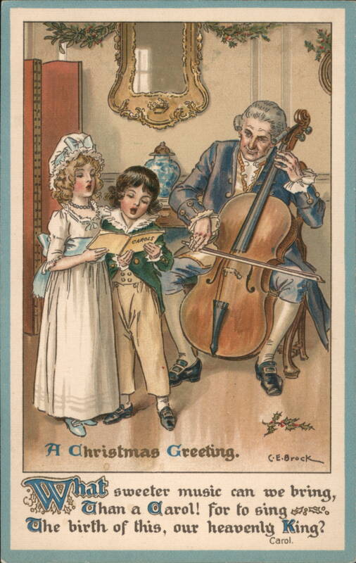 Christmas Greeting, Children Singing Carols with Cellist