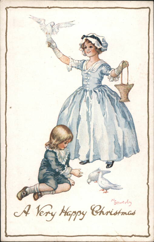 Girl and Boy with Doves, A Very Happy Christmas M Sowerby