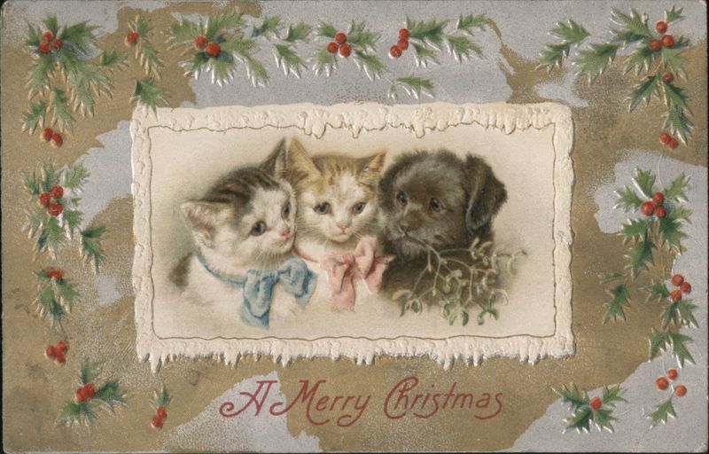 Kittens and Puppy, A Merry Christmas