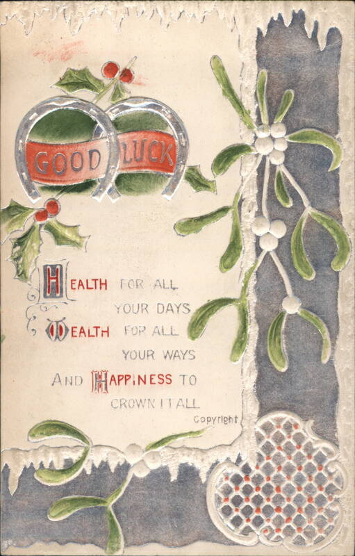 Good Luck Horseshoes, Holly and Mistletoe Greeting
