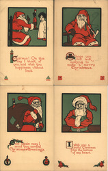 Set of 4: Rare Santa Claus w/Boy, Presents, Pipe Postcard