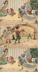 Set of 3: Children Playing and Serving Food, Christmas Greetings Postcard
