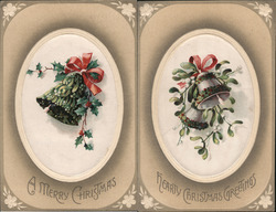Christmas Bells with Holly and Mistletoe Postcard