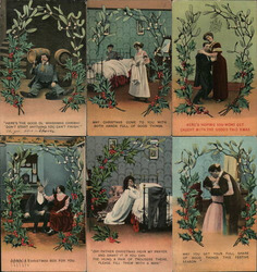 Lot of 6: Framed in Holly Christmas Greetings Postcard