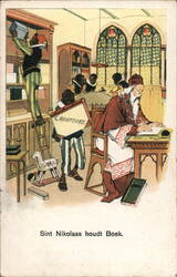 Black - Sint Nikolaas houdt Boek (Saint Nicholas Keeps Book) Postcard