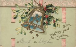 Christmas Bell with Holly and Mistletoe Postcard