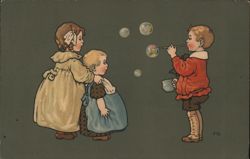 Children Blowing Bubbles Postcard