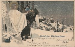 Black Santa, Angel and Knecht Ruprecht, Fröhliche Weihnachten! Postcard