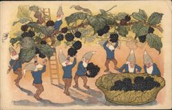 Gnomes Harvesting Blackberries, Art by E. Kreidolf Postcard