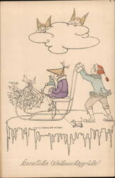 Herzliche Weihnachtsgrüße! Children Sledding with Angels Postcard