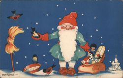 Swedish Christmas Gnome (Tomte) with Birds and Toys Postcard