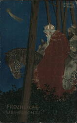 Three Wise Men Following Star, Froehliche Weihnacht! Postcard