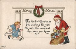 Merry Xmas, Santa Claus with Toys and Child Postcard