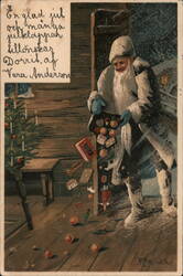 Swedish Jultomten Dropping Christmas Gifts Postcard