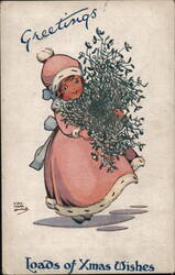 Girl with Mistletoe, Loads of Xmas Wishes Postcard
