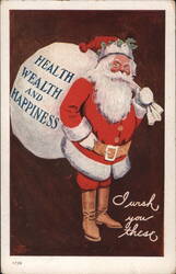 Santa Claus with Sack of Health, Wealth and Happiness Postcard