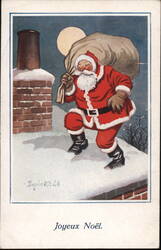 Santa Claus on Rooftop, Joyeux Noël Postcard