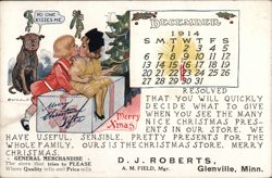 D.J. Roberts Christmas Ad, Glenville MN, December 1914 Calendar Postcard