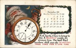 Santa Claus with Rockford Watch & December 1909 Calendar Postcard