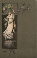 Woman Reaching for Mistletoe by Ethel Parkinson Postcard