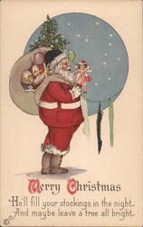 Merry Christmas Santa Claus with Sack of Toys Postcard