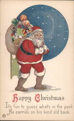 Happy Christmas, Santa Claus with Sack of Toys Postcard
