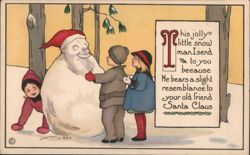 Children with Snowman Dressed as Santa Claus Postcard