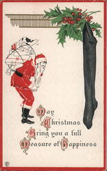 Santa Claus with Toys and Christmas Stocking Postcard