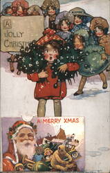 Children with Wreath and Santa Claus, A Jolly Christmas Postcard