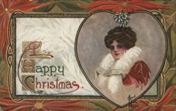 A Happy Christmas Greeting, Woman in Heart Frame Postcard