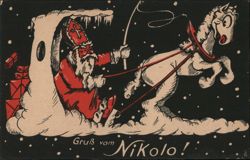 Gruß vom Nikolo! Saint Nicholas in Sleigh Postcard