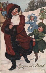 Santa Claus and Children, Joyeux Noël Postcard