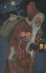 Rare: Knecht Ruprecht with Lantern and Children Postcard