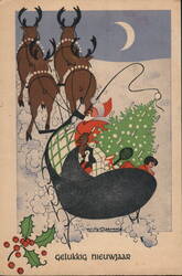 Santa Claus Sleigh Ride, Gelukkig Nieuwjaar Postcard