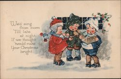 Children Singing Christmas Carols in Snow Postcard