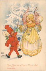Angel and Elf Christmas/New Year Greeting by Aina Stenberg Postcard